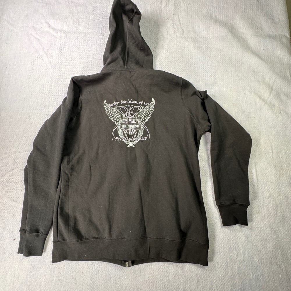 Harley-Davidson Erie PA Pink Wings Graphic Zip Up Hoodie Black XL 2012 Biker - Picture 3 of 6